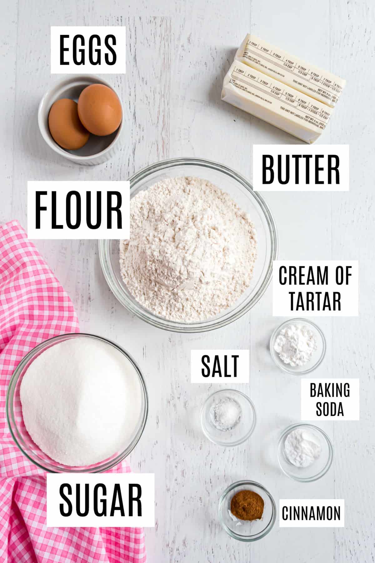 Ingredients needed to make snickerdoodle cookie bars.