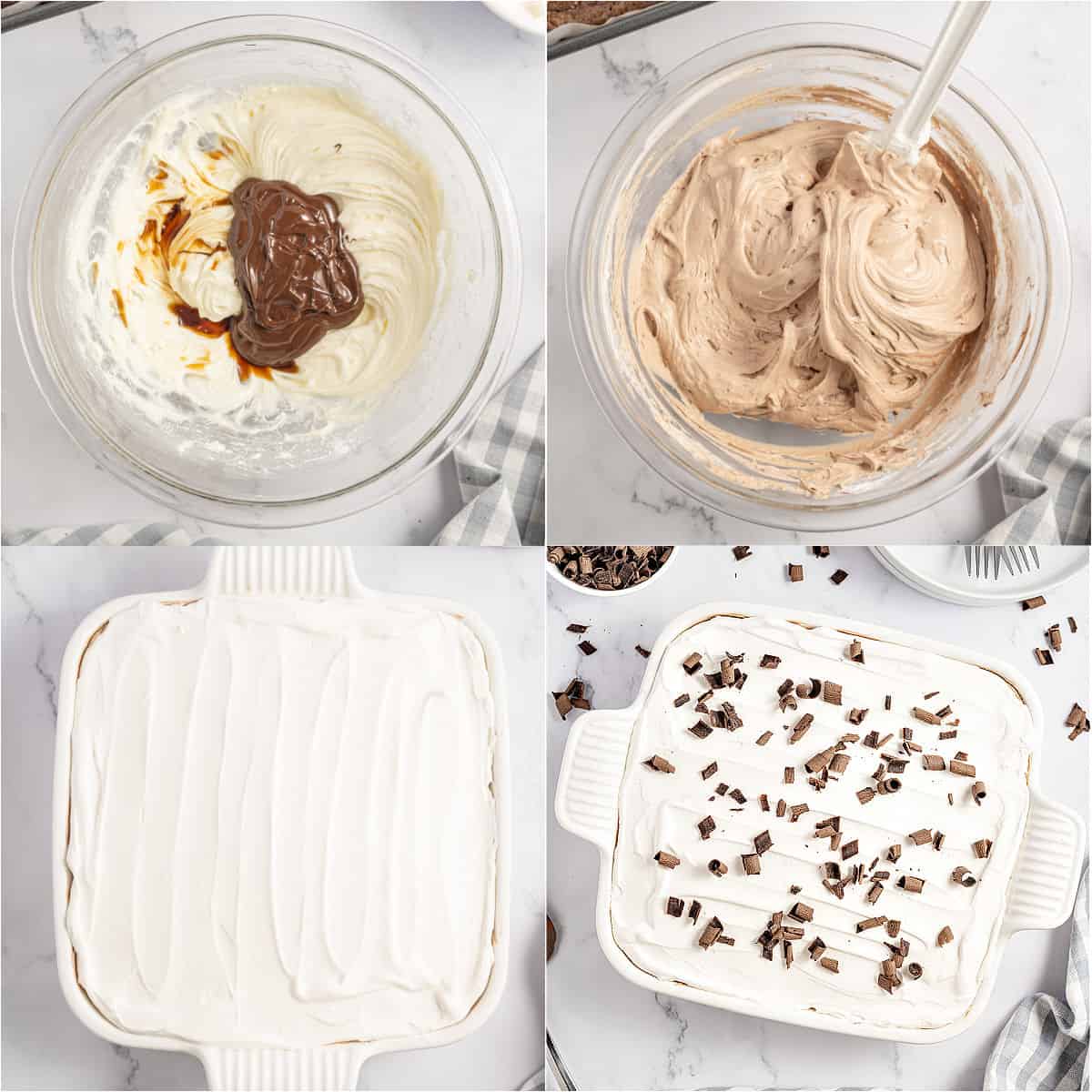 Step by step photos showing how to make french silk brownies.