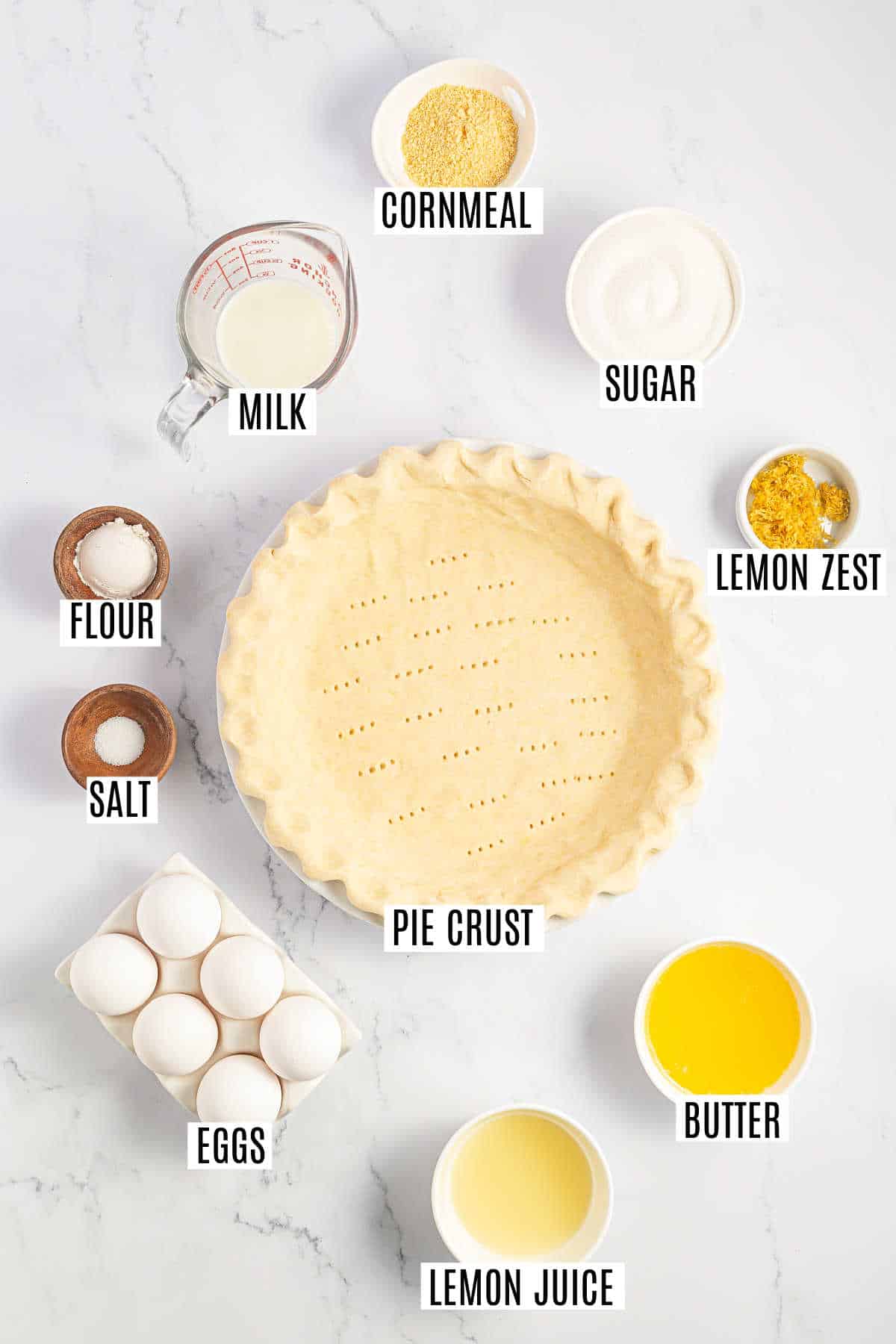 Ingredients needed to make lemon chess pie.