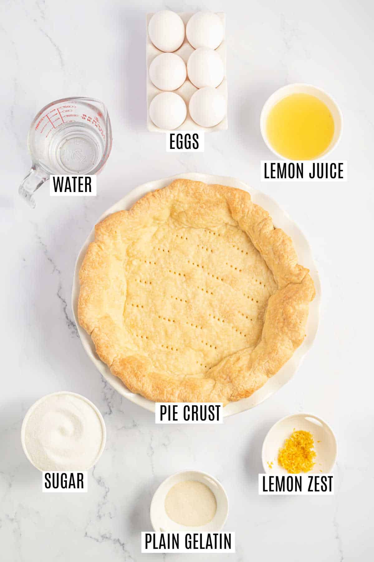 Ingredients needed to make lemon chiffon pie.