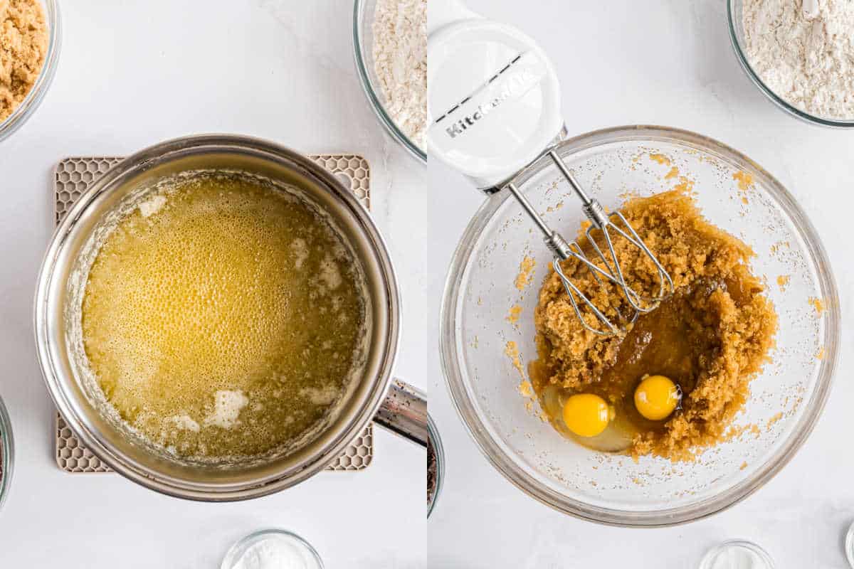 Step by step photos showing how to make brown butter chocolate chip cookies.