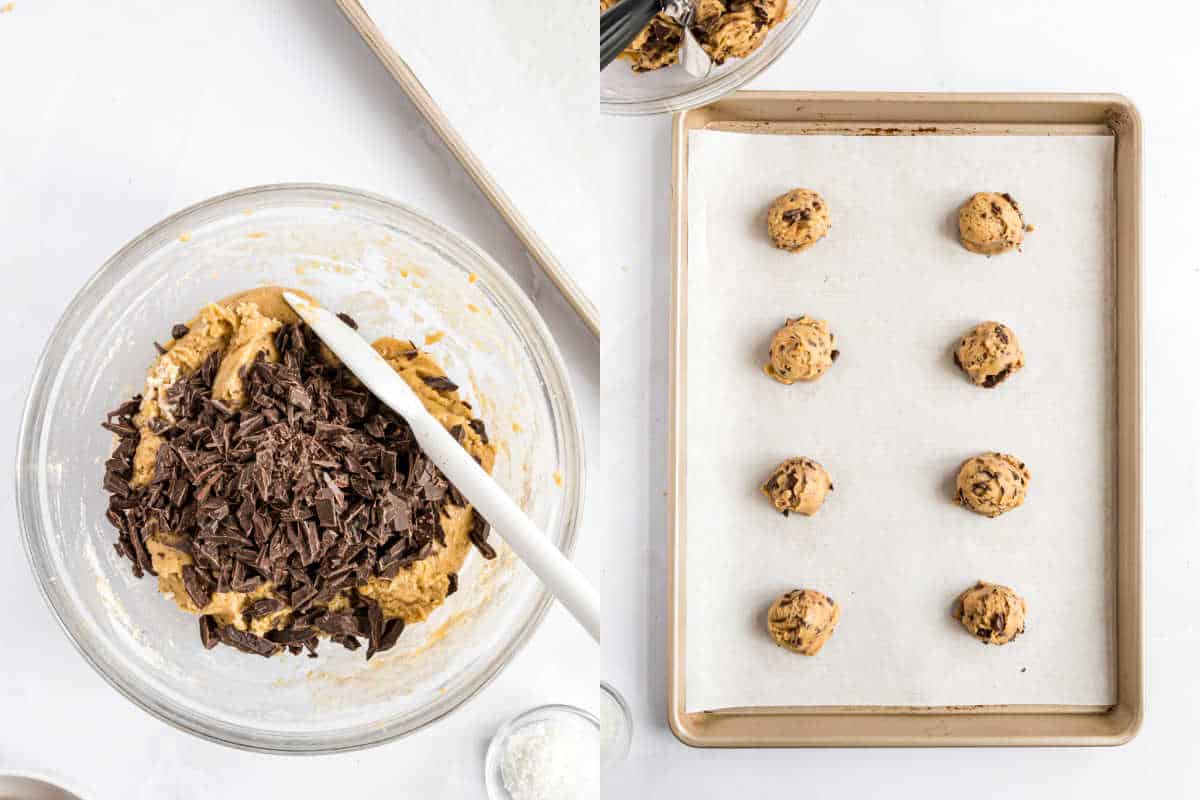 Step by step photos showing how to make cookie dough batter.