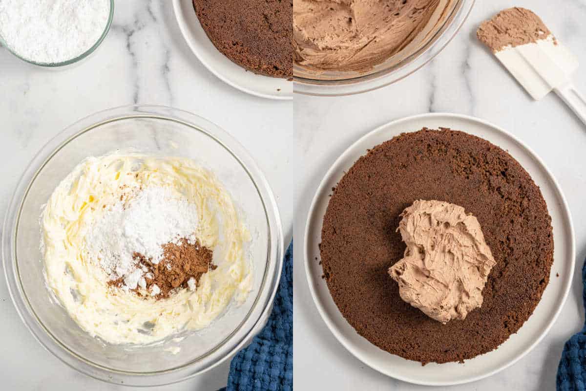 Step by step photos showing how to make frosting for chocolate mayonnaise cake.