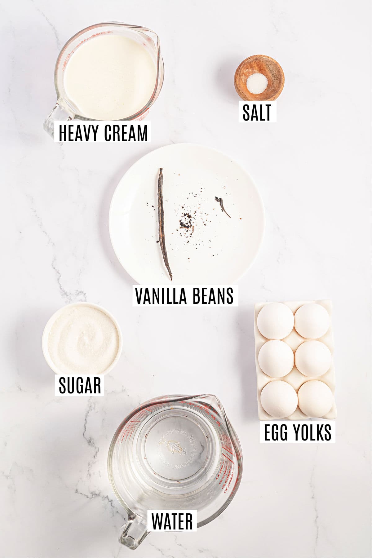 Ingredients needed to make creme brulee.