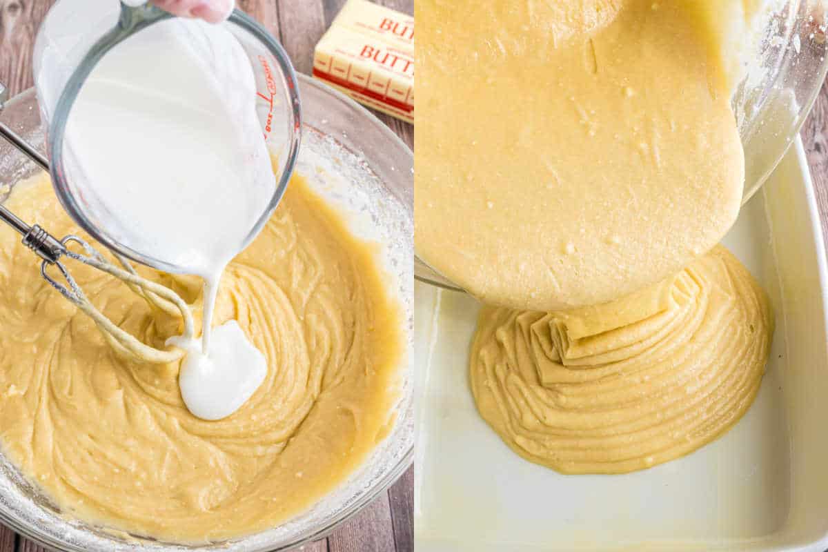 Step by step photos showing how to make Easter cake batter.