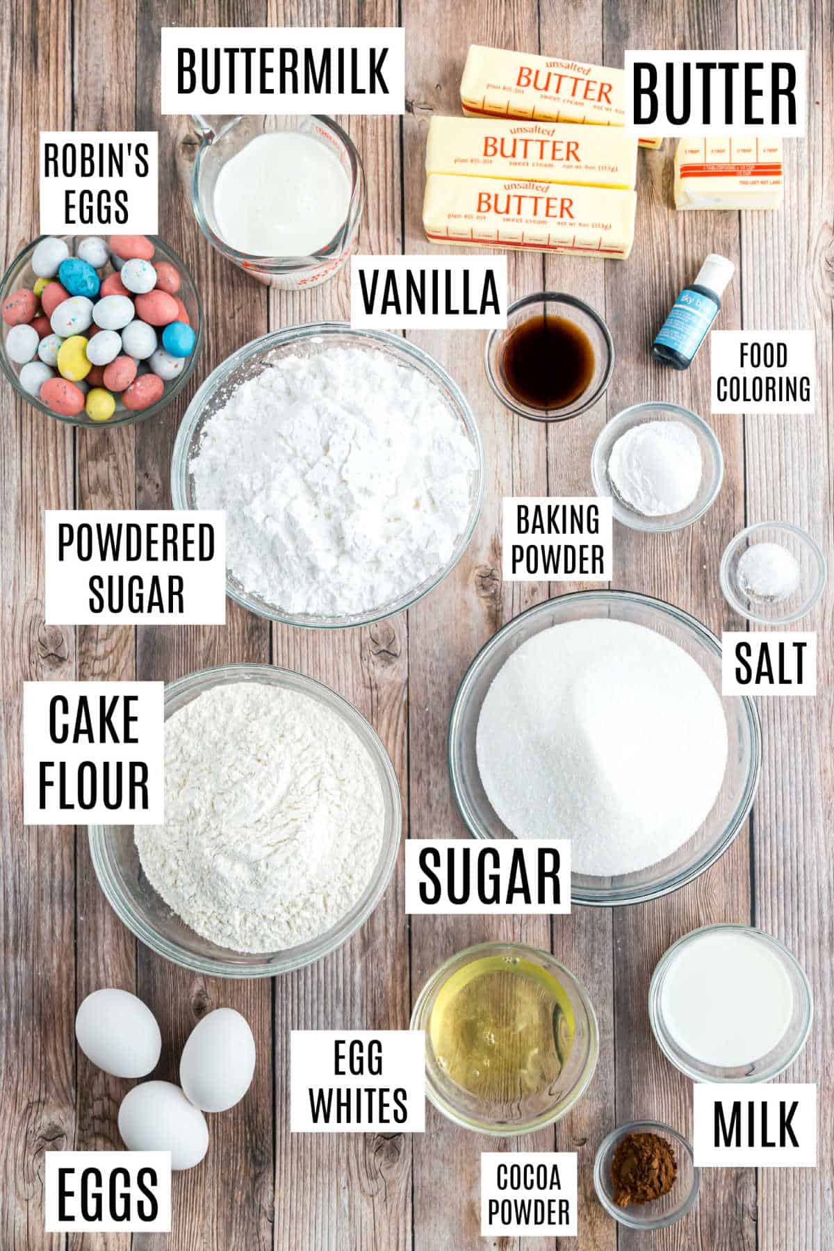 Ingredients needed to make Easter Cake.