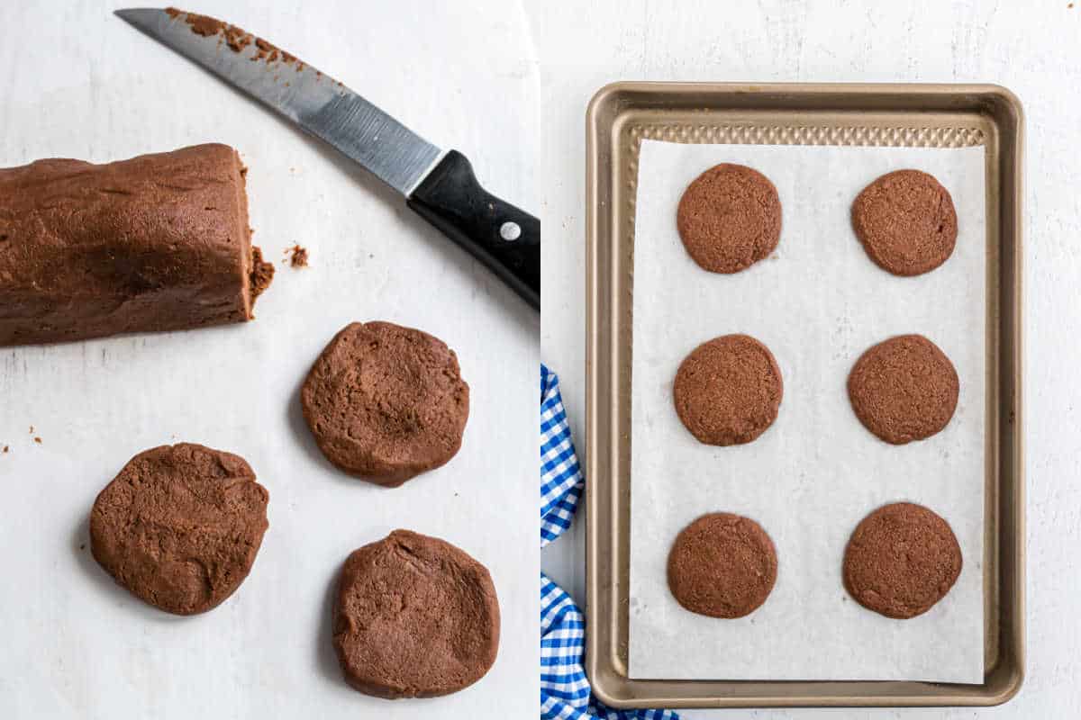 Step by step photos showing how to make chocolate shortbread.