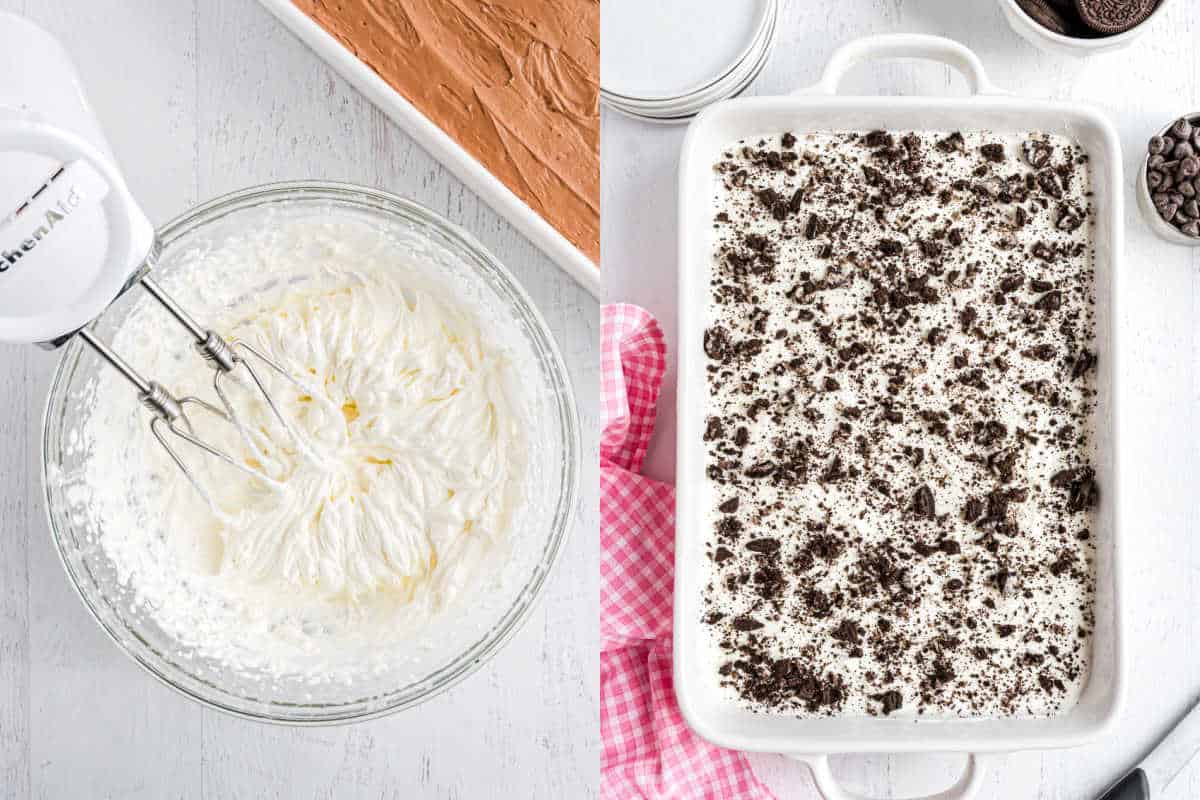 Step by step photos showing how to make whipped topping for cheesecake.