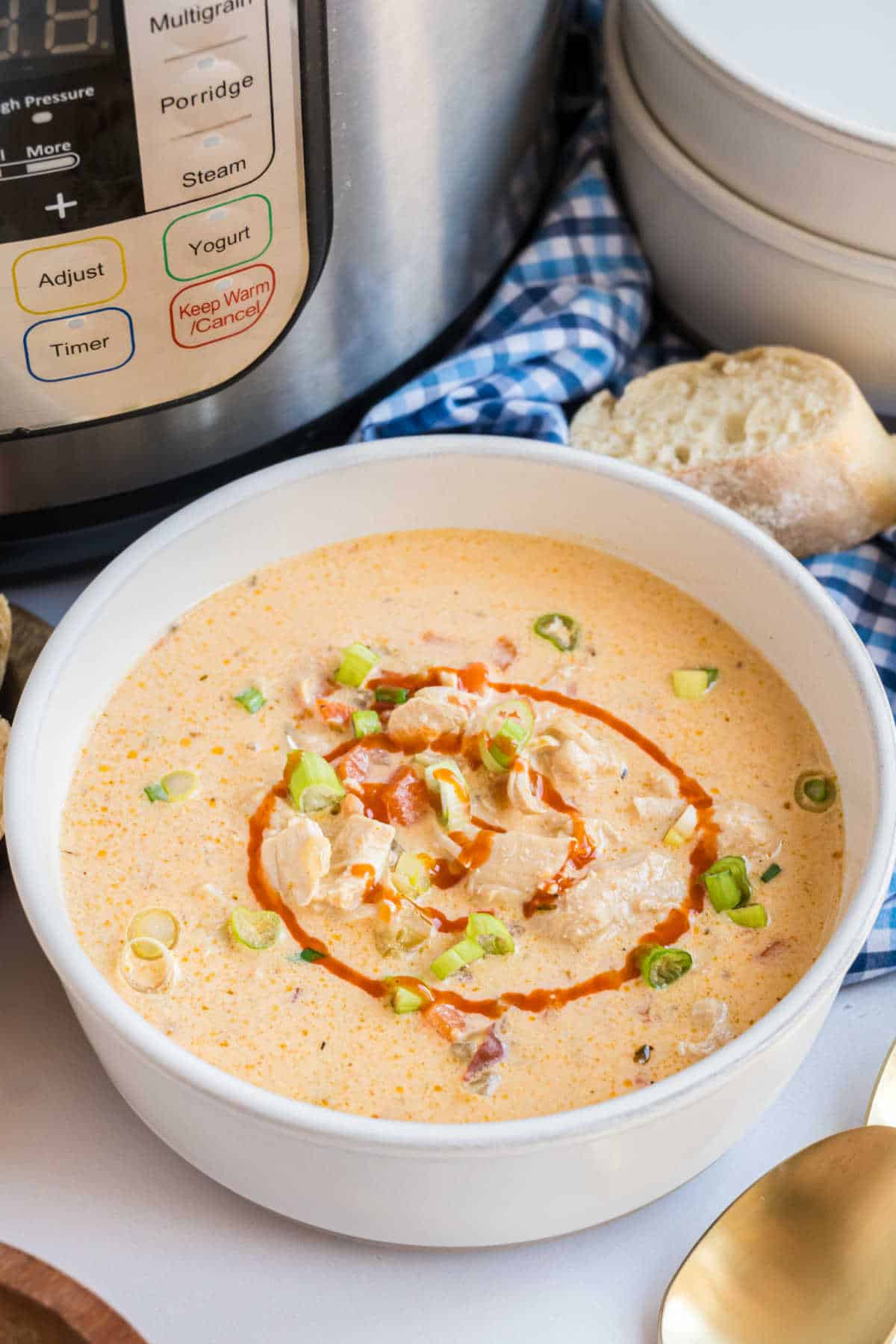 Bowl of buffalo chicken soup.