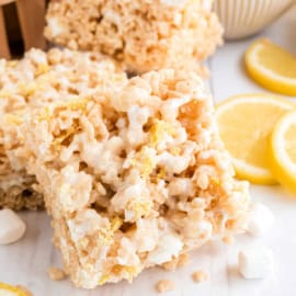 Lemon Rice Krispie Treats have a chewy texture and buttery marshmallow flavor, plus a zesty lemon twist for extra flavor. If you love lemon, these are a must-make!