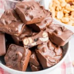 These homemade Chunky Candy Bars are loaded with salty roasted peanuts, raisins, and rich chocolate in every bite and they’re super simple to put together.