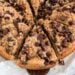 Chocolate chip coffee cake cut into slices.