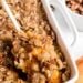 Sweet potato casserole baked in a white dish.